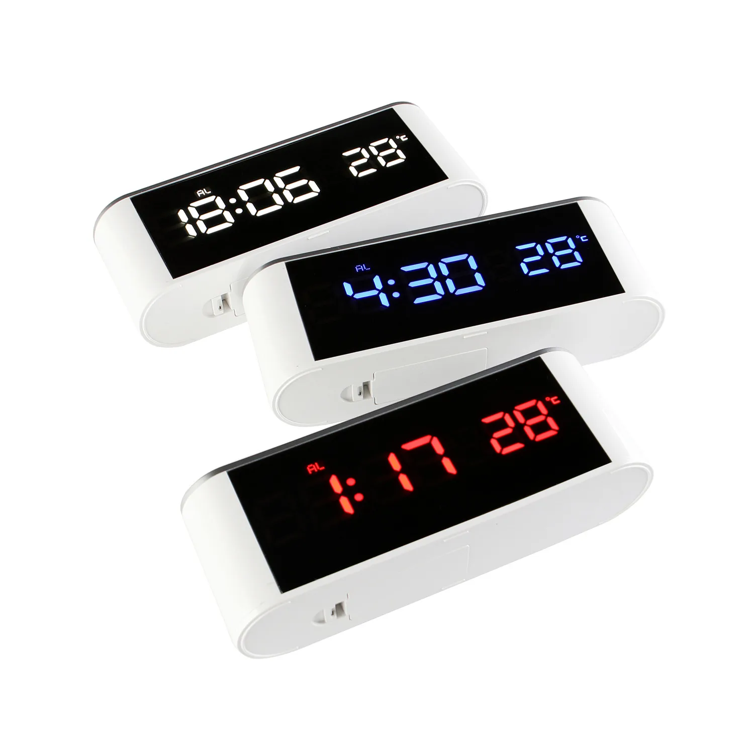 Mirror Digital Smart Alarm Clock with Room Temperature / USB Charger / 3 Displaying Color Available for Choose