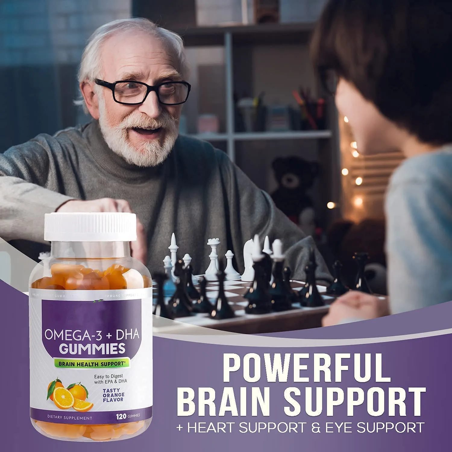 Fish Oil Gummies Extra Strength DHA & EPA, Brain Support and Joints Support, Tasty Gummy Vitamin for Men & Women