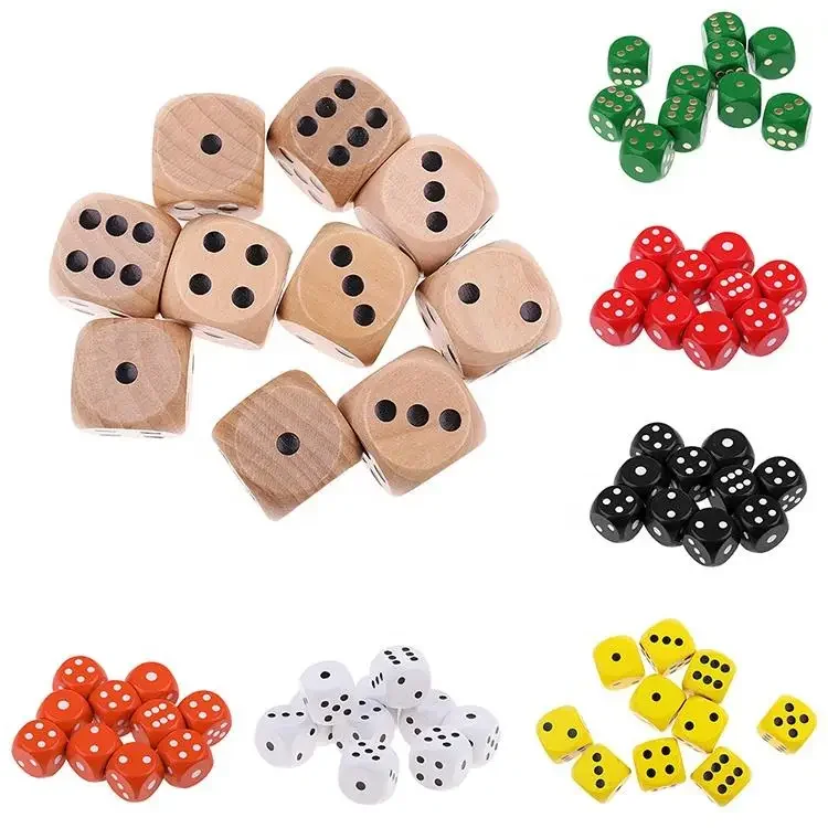 Factory direct custom high quality 10mm 80mm round Wooden Dice Customized 6-Sided Game Cube Colorful Blank Toys for Promotion