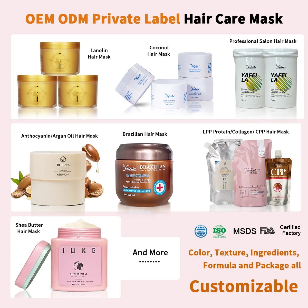 Salon Quality Private Label Hair Mask for Dry and Damaged Hair with Keratin, Biotin, and Coconut Oil, 500ml Customizable