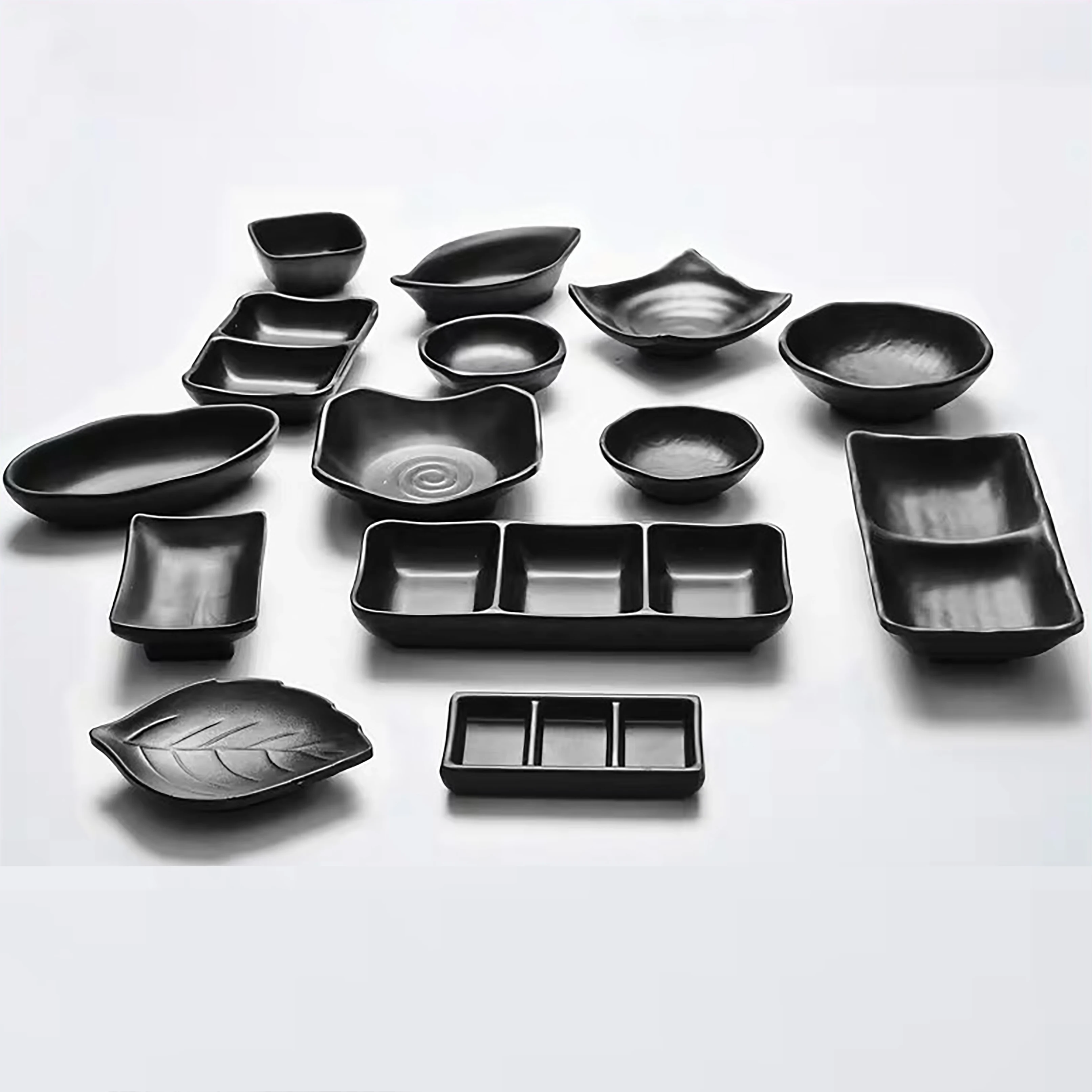 Food grade korean style melamine soy sauce dish black matte dishes sushi sauce dish
