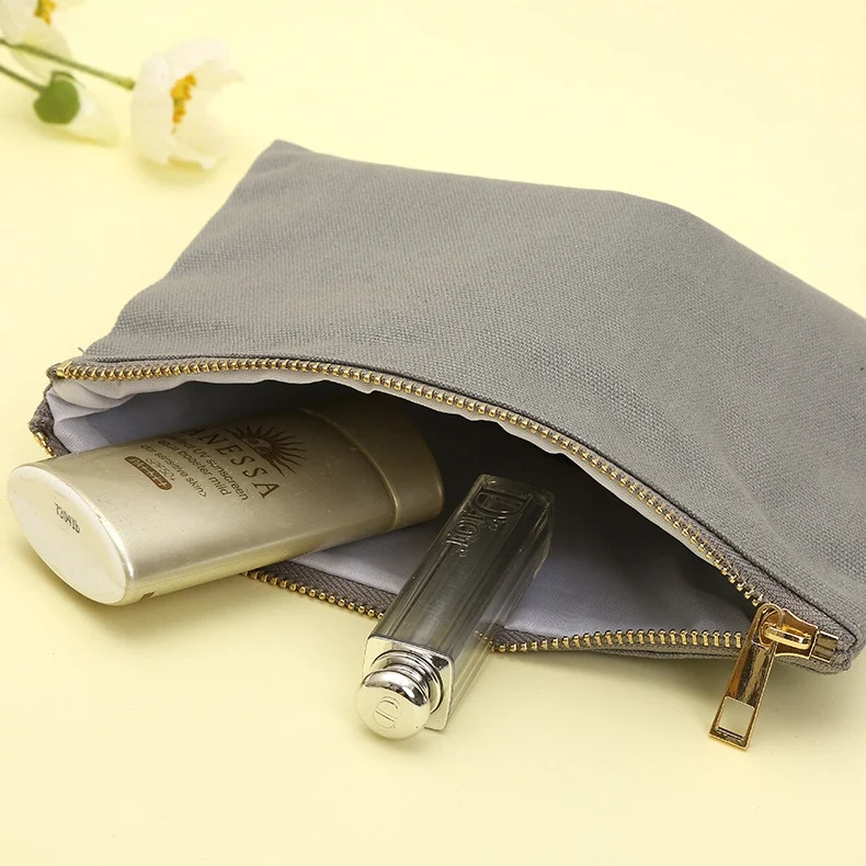 Natural Canvas Cosmetic Pouch Cotton Zipper Pouch Travel Makeup Storage Bag Small Cosmetic Bag For Packaging