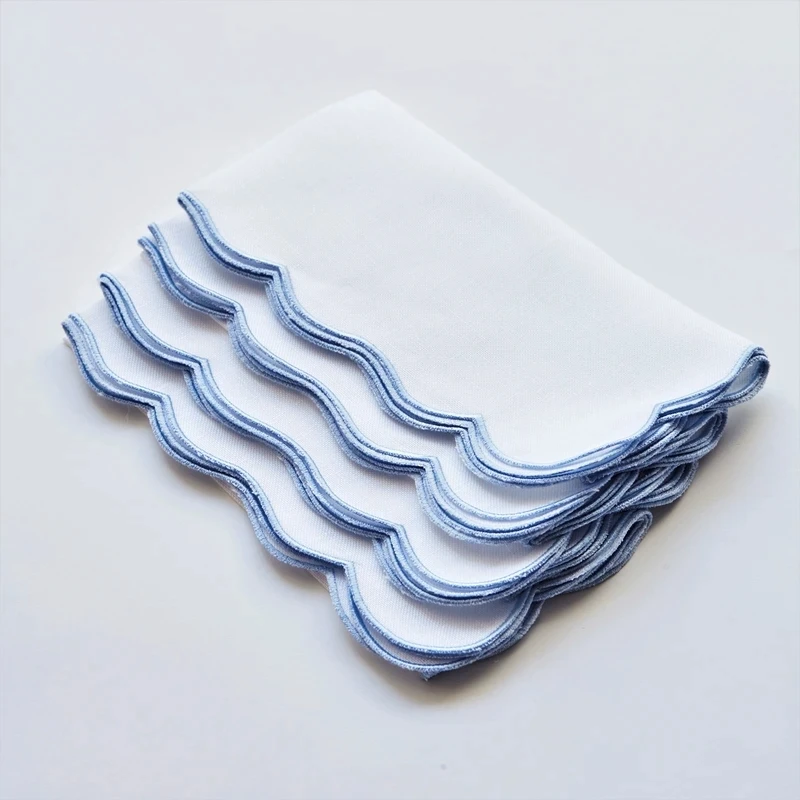 hot sell washable 100% linen flax napkins and placemats with embroider edge