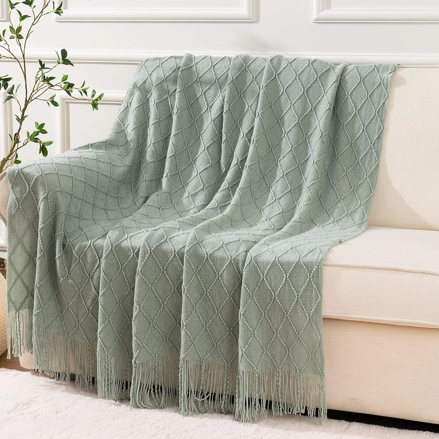 New Bohemian Style Acrylic Yarn Weighted Cable Knit Throw Blanket High Quality Chunky Jacquard Knit Knitted Blanket For Winter