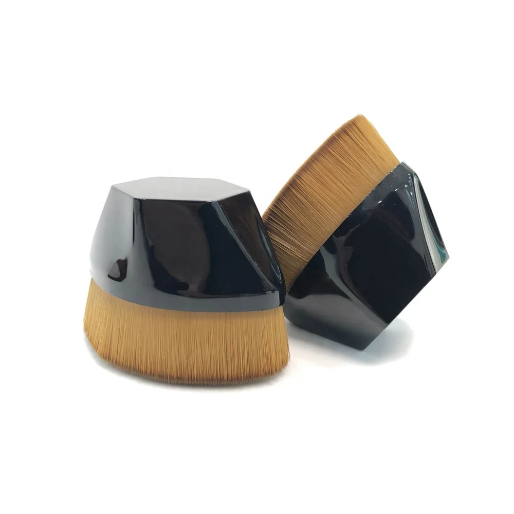 Foundation Makeup Brush Flat Top Kabuki Hexagon Face Blush Foundation Brush for Blending Liquid, Cream with Protective Case