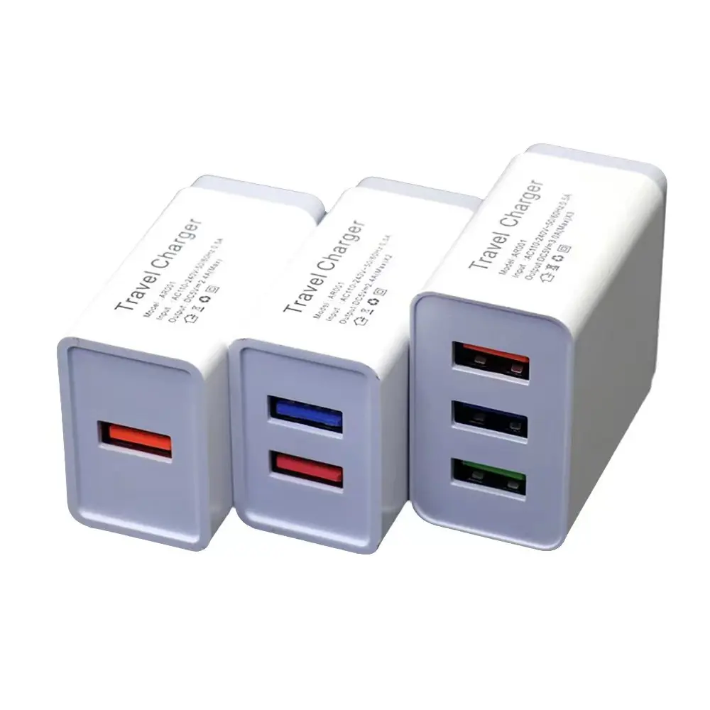 With packaging  5V2.4A fast charging head for iphone Android smart phone charger Single and dual USB3 port charging head