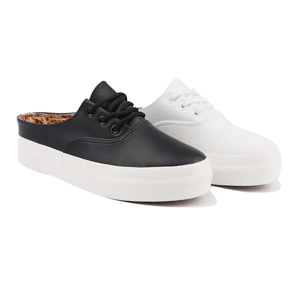 Latest PU leather height Increasing lace up casual slip on women playshoes slipper sneaker shoe
