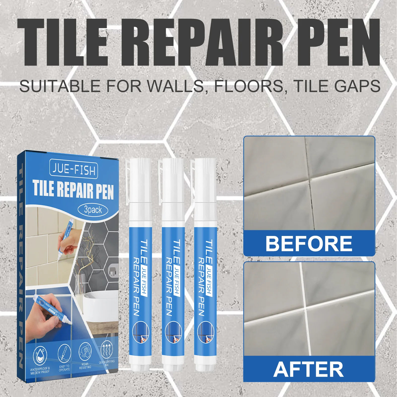 Tile Repair Pen Sewing pen Bathroom beautification tile repair water and mildew resistant floor crevices