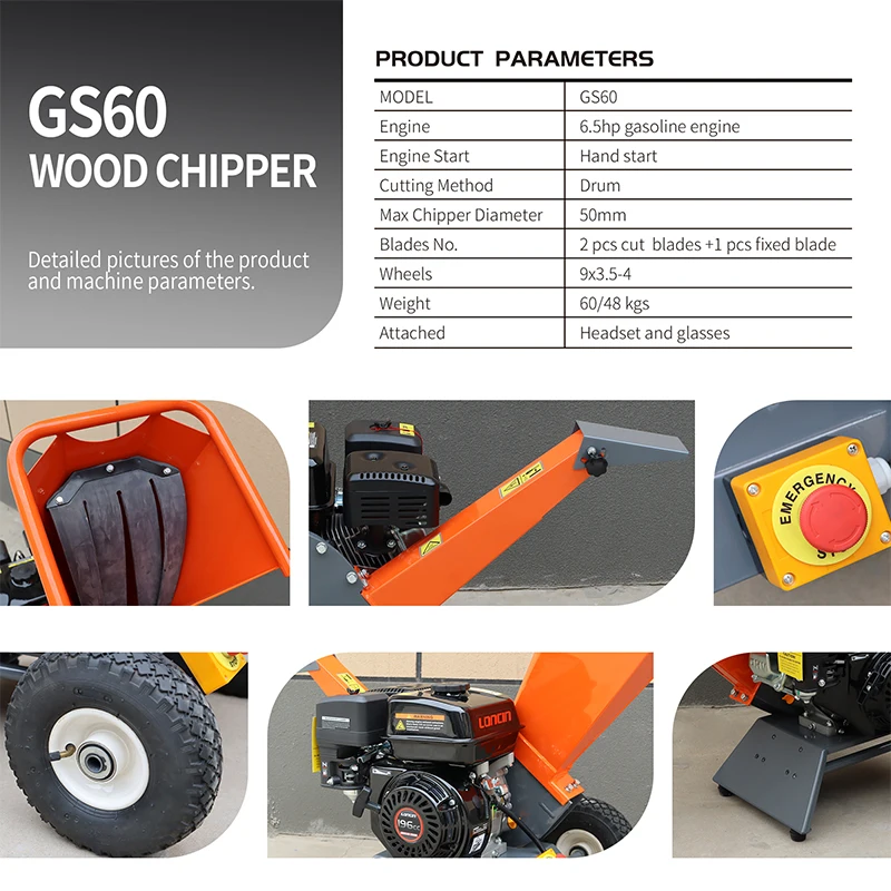 6.5 HP Engine Small Household Wood Shredder Maximum Cutting Diameter 50mm Chipper