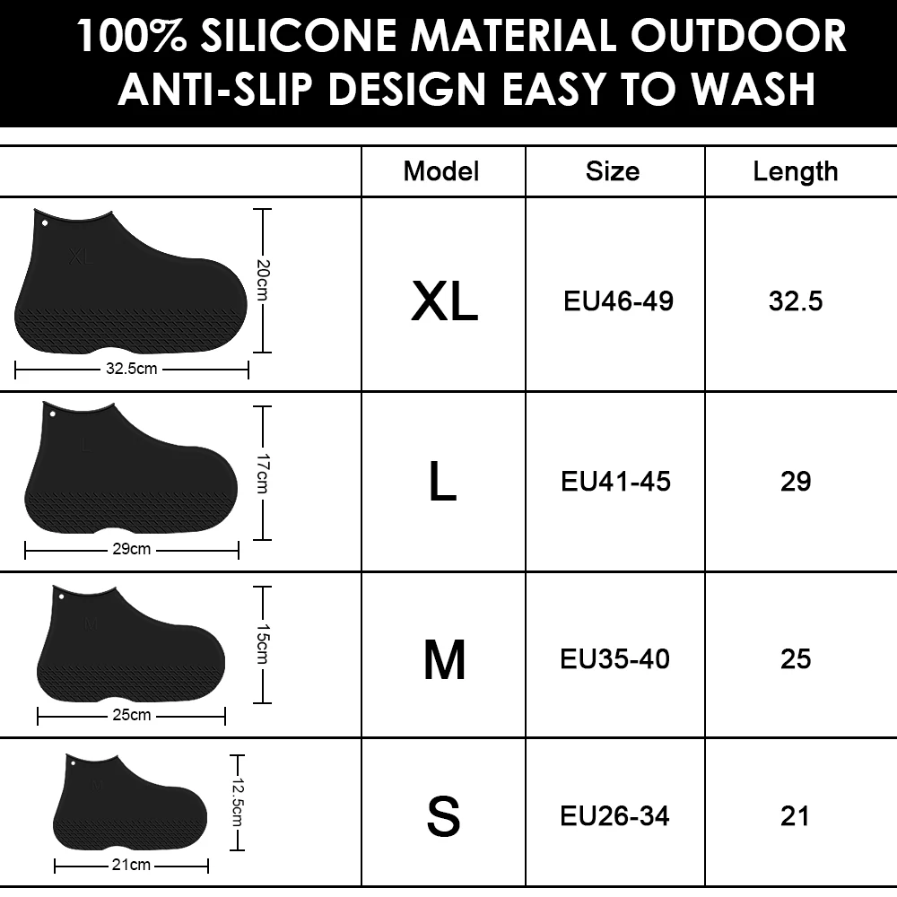 Silicone Protective Rain Shoes covers Anti-slip Reusable Waterproof Silicone Rubber Shoe Covers