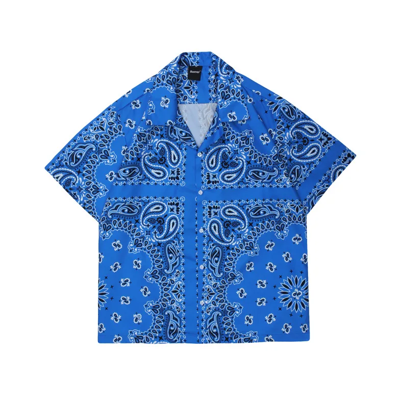 Factory Wholesales Red T shirts for Men Bandana shirt Casual Beach Short-Sleeve Paisley Men Shirts