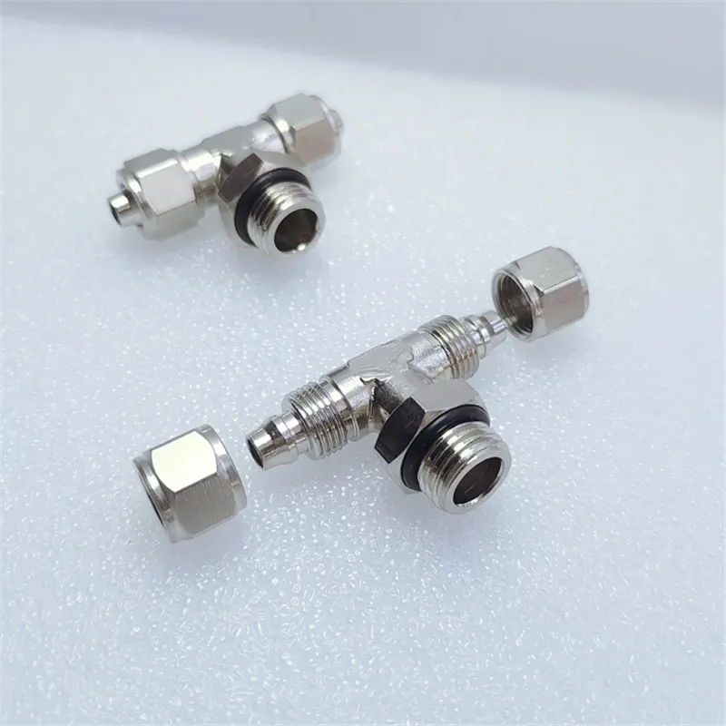 Pure Copper Mass Nickel T-type Three-way Air Pipe Join 360 Degrees Of Free Rotation Pneumatic Fitting