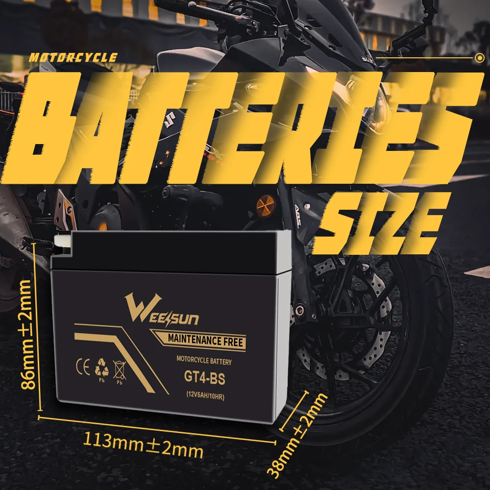WEESUN Factory Wholesale MF GT4 Motorcycle Battery WY100 Bike Dry Charged Sealed lead acid battery