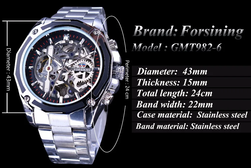 Forsining Watch Steampunk Design Fashion Business Dress Men Watch Top Brand Luxury Stainless Steel Automatic Skeleton Watch