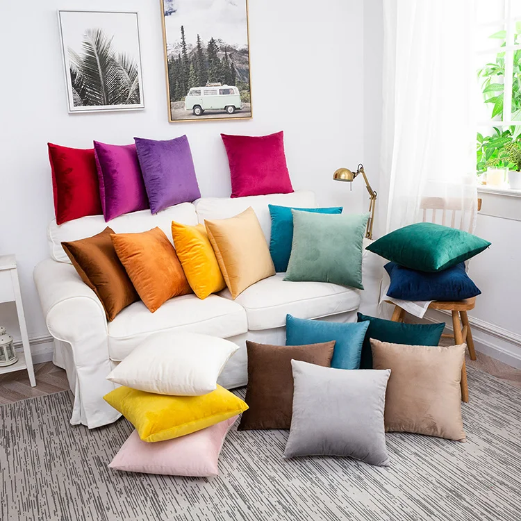 Modern Plain Velvet Decorative Throw Decorative Pillow Cover Soft Solid Square Cushion Case for Sofa Couch