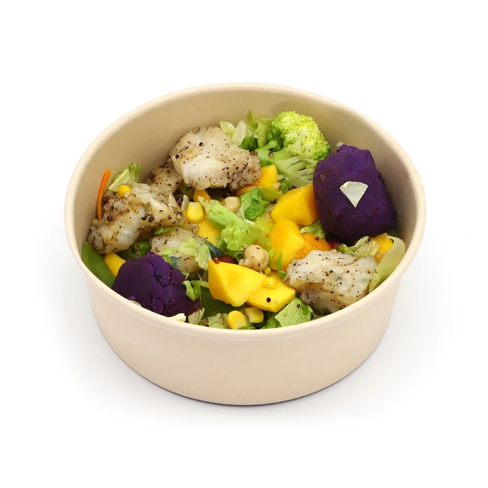 Disposable Compostable 1100ml Food Packing Salad Takeaway Containers Print Kraft Paper Soup Bowl