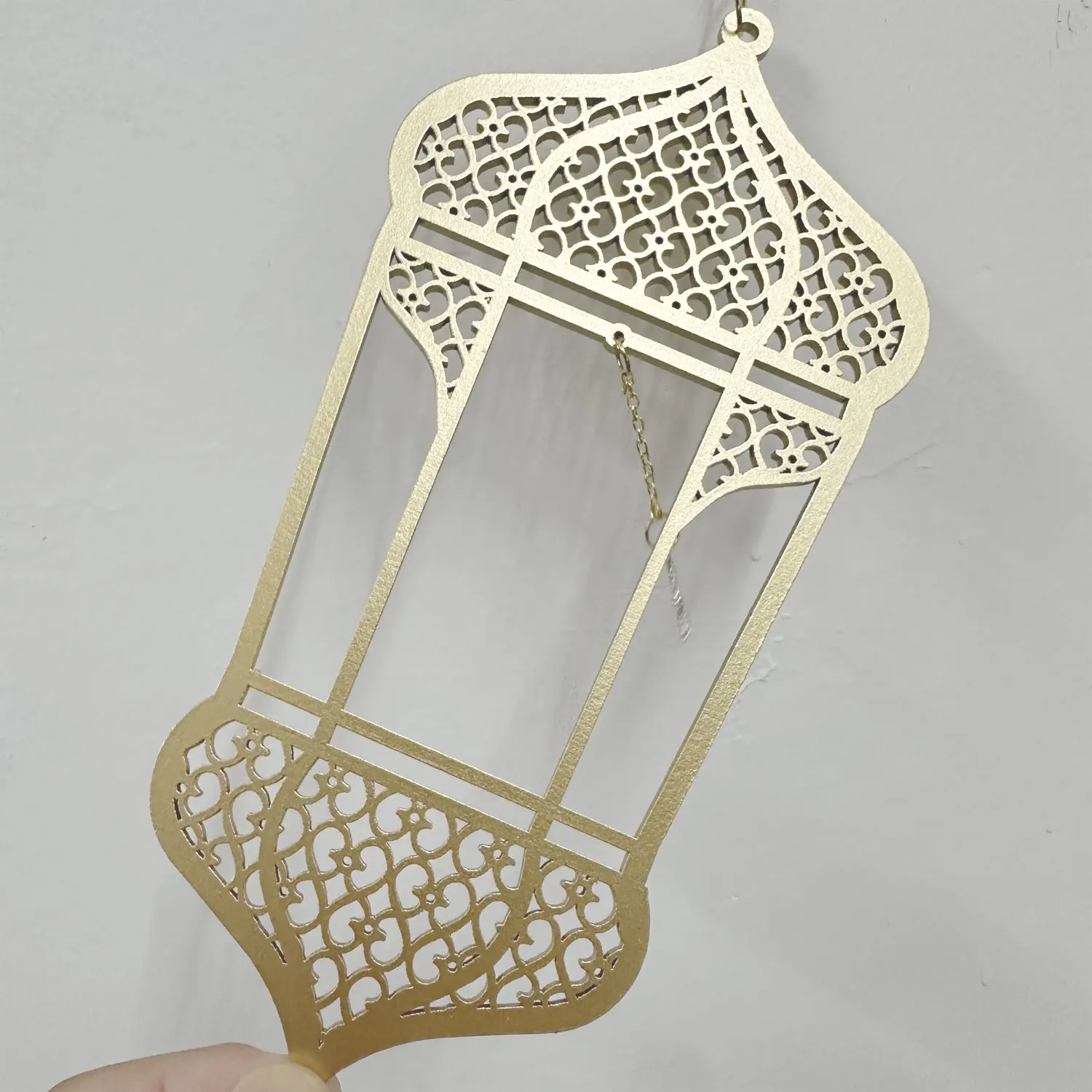 Islamic Lantern Wood Sign Muslim Ramadan Kareem Gifts Gold Painted Eid Hanging Wall Ornament Eid Mubarak Wooden Decoration