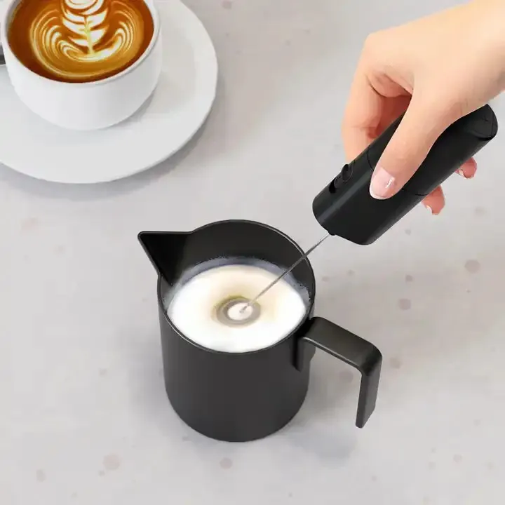Electric Foam Maker with Stainless Steel Whisk Milk Frother Handheld Battery Operated, Stirrer Coffee Wand