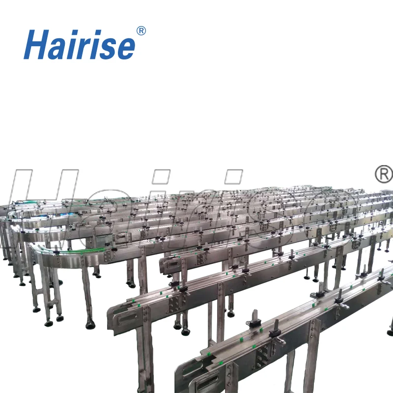 Good Quality For conveying boxes assembly line /bottle water processing Hairise 882TAB series curve slat top chain conveyor