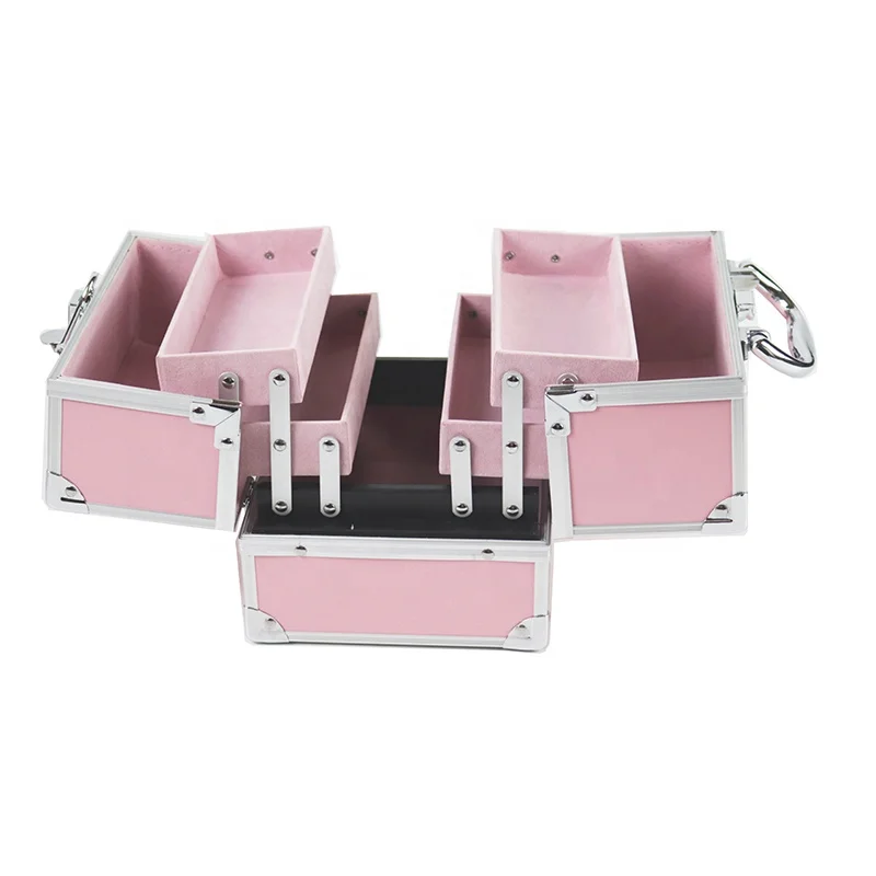 
Small Aluminum Make-up Case Cosmetic Storage Box Pink Beauty Make Up Nail Art Organizer 