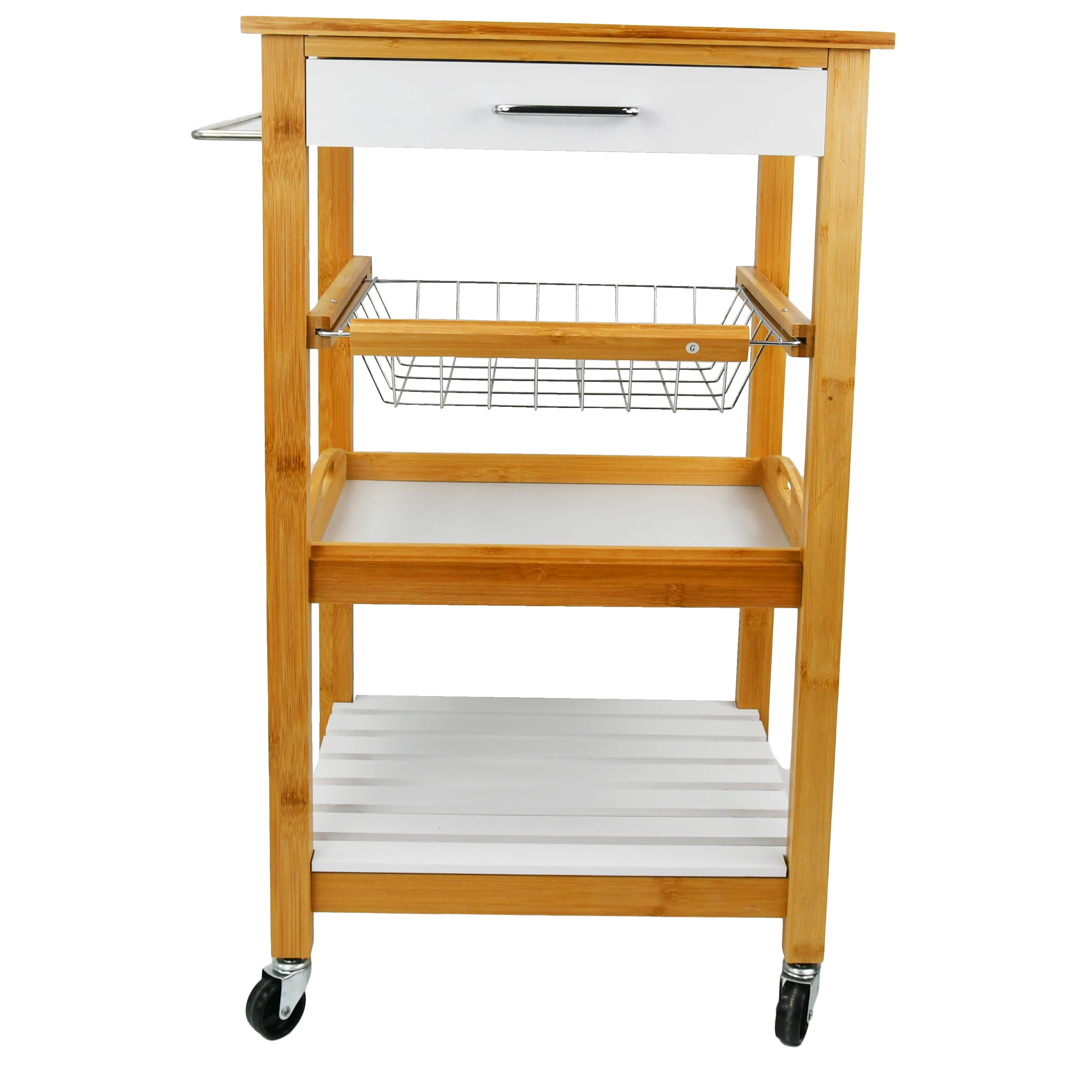 Eco-friendly Bamboo Rotating 3 Tier Cart Trolley Cabinet For Kitchen And Bathroom