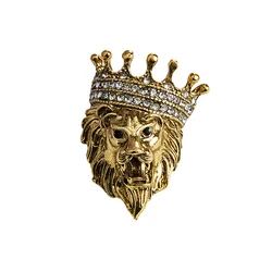 Retro Vintage lapel pin brooches lion head encrusted drill pin male lady suit decorative medal crystal brooch pins
