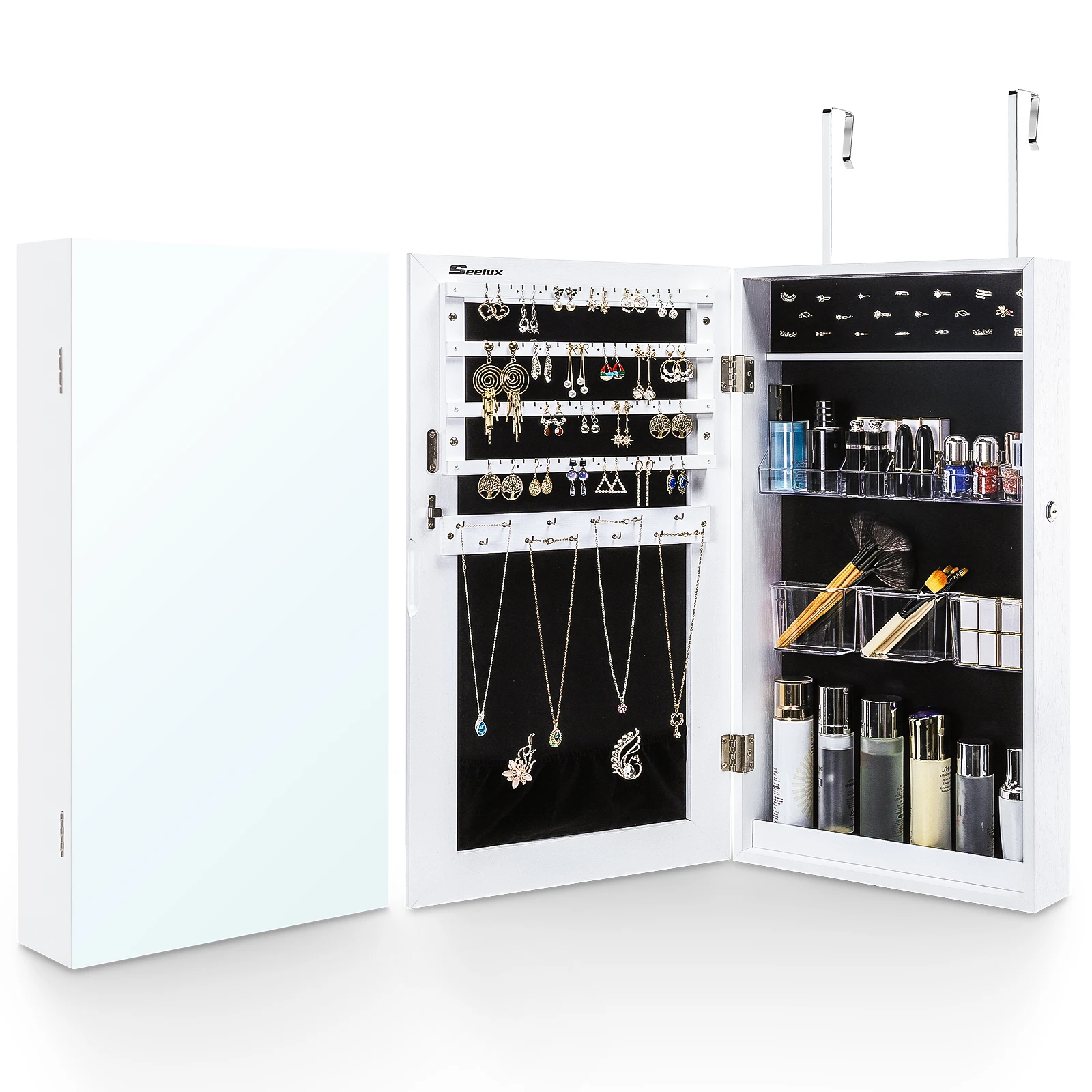 Door hanging mirror jewelry cabinet organizer