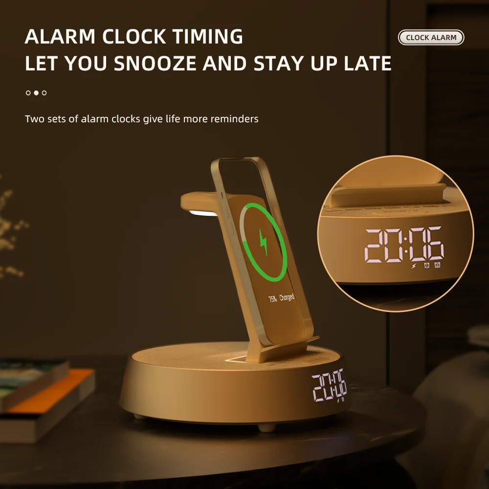 Wireless charging stand bluetooth audio small speaker desktop night light FM radio clock alarm clock