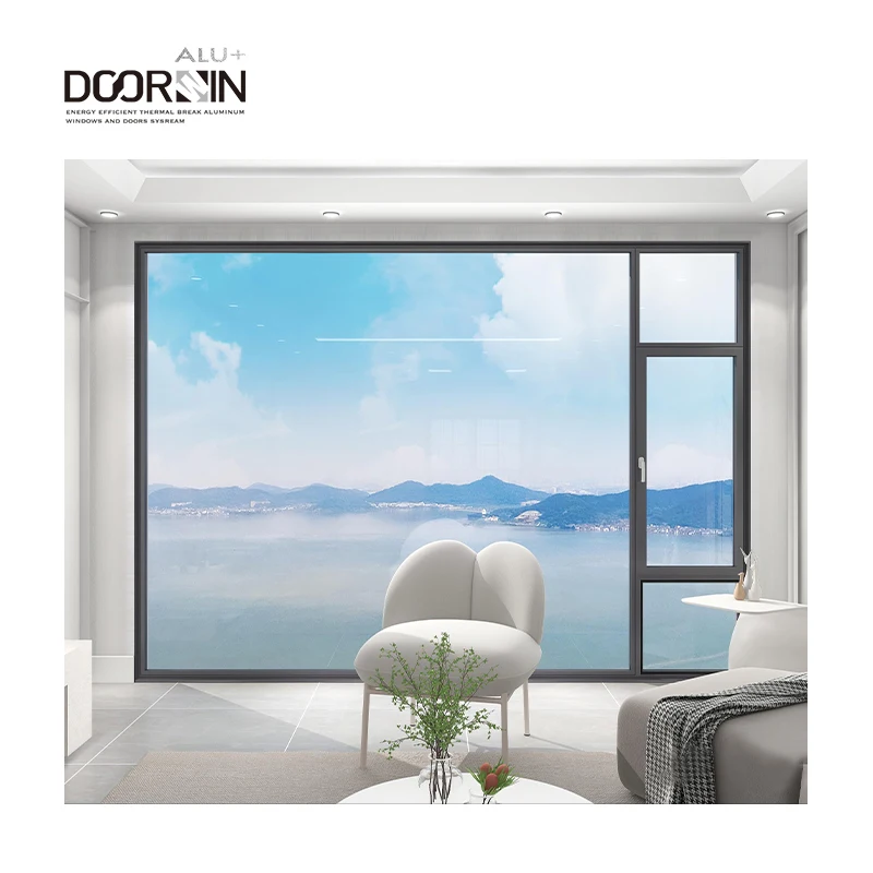 Minimalism Aluminum Windows Double Glass Energy Efficient Tilt And Turn Panoramic Extra Slim Frame Tempered Glass Windows