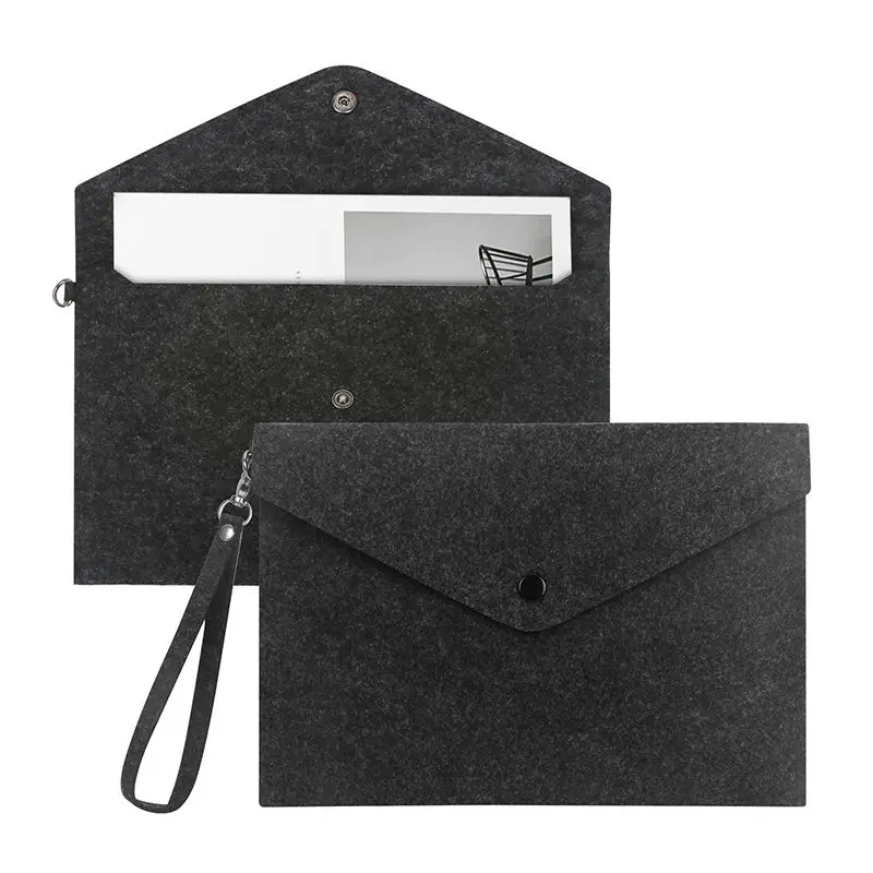 Felt A4 Document Holder File Organizer Filing Envelope Portfolio Case Tablet Sleeve with Button Closure and Wrist Strap
