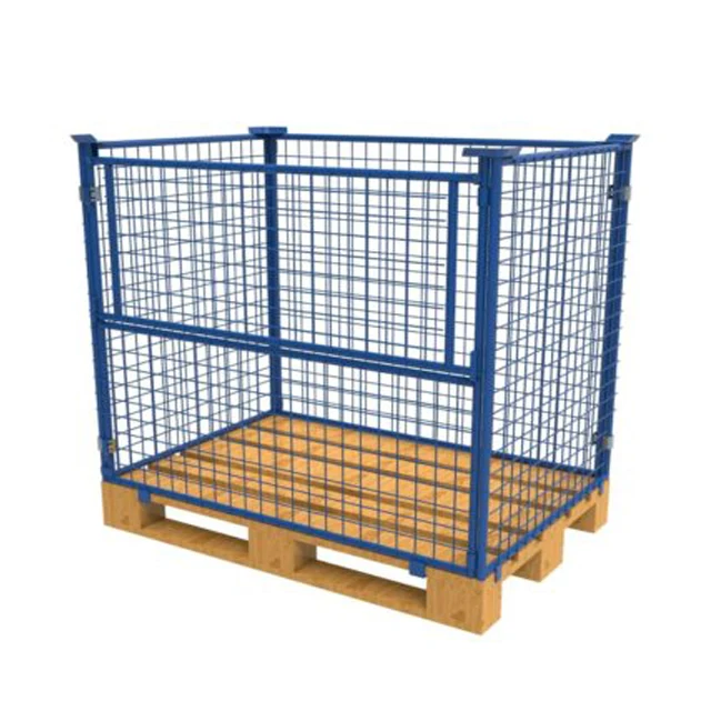 Warehouse stacking welded metal half door euro powder coated wire mesh pallet cage for sale