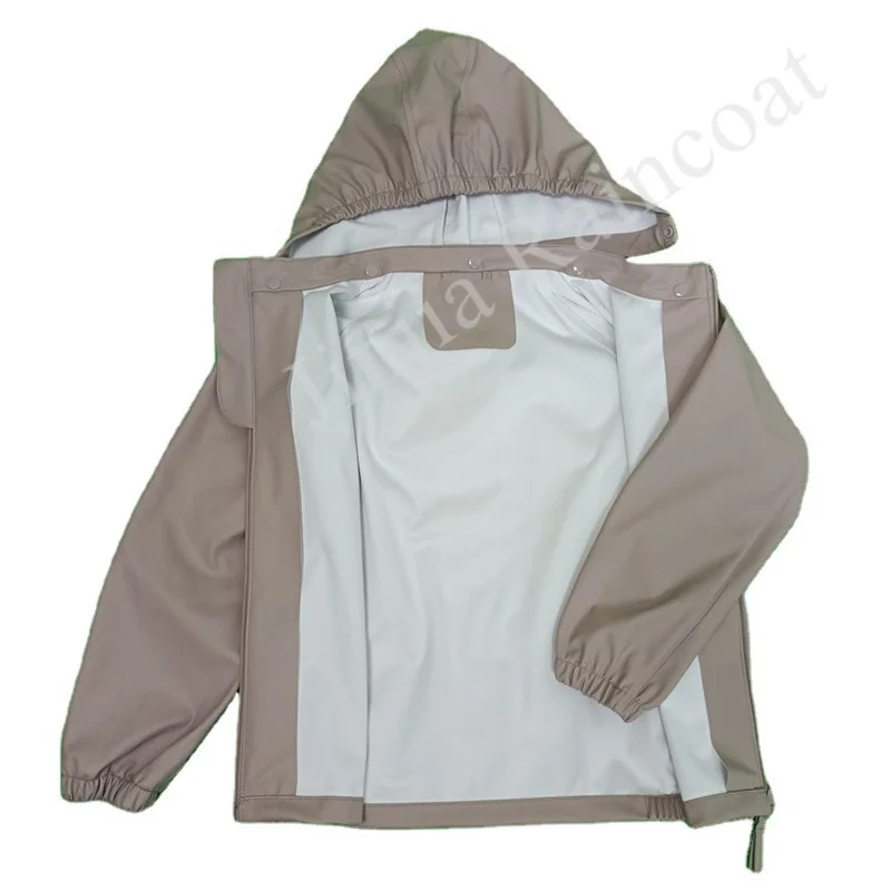 2022 waterproof children boys girls PU recycled rain jacket and trousers set reusable rubber kids pu rainwear