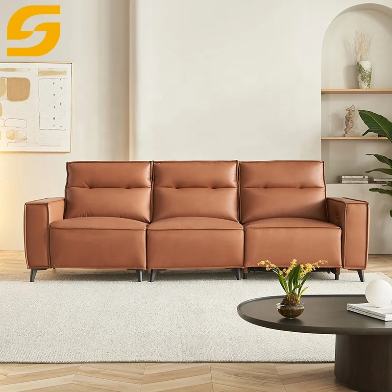 Wholesale Genuine Leather Electric Recliner Reclining Classic Smart Double Sofa Set For Home Furniture Living Room Villa Hotel