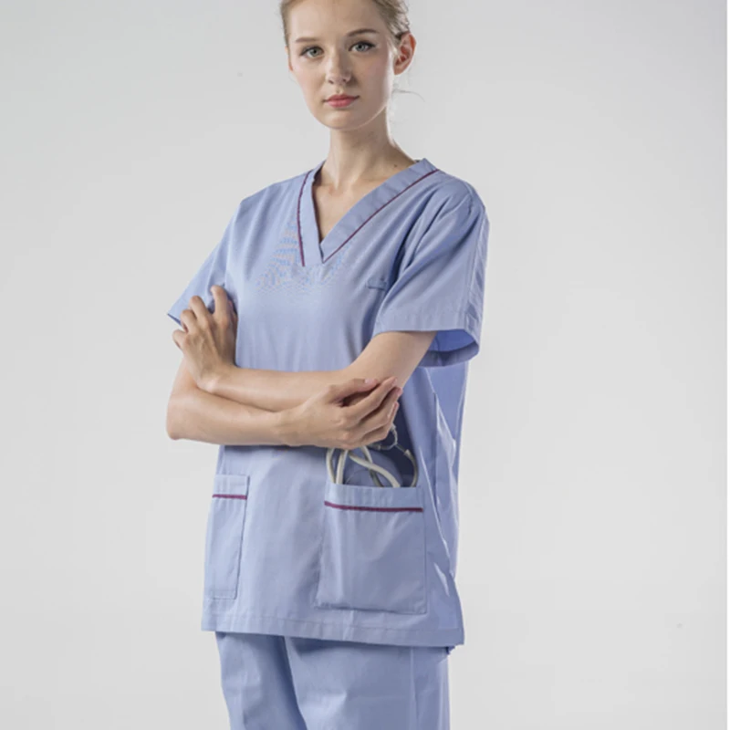 Unisex Hospital Uniforms Suits Two Pieces T-shirt Tops Pants Nurse Doctor Scrub Sets