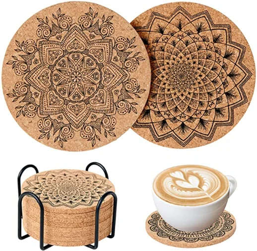 2021 hot sale cork wood Coasters Set Of 6pcs Own Design Absorbent Coaster For Drinks