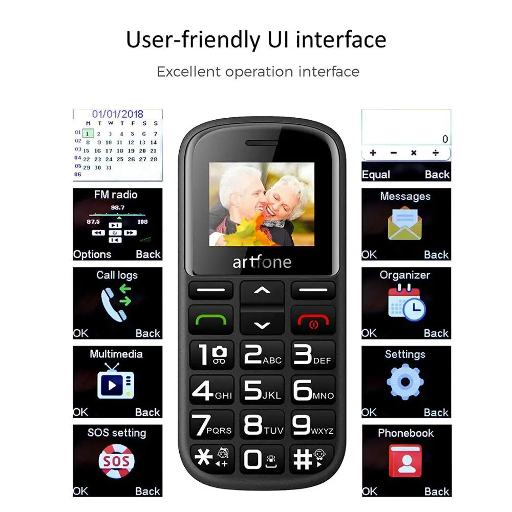 Artfone CS182 Big Button Mobile Phone, Senior Unlocked Mobile Phone with Dock and 1400mAh Battery.