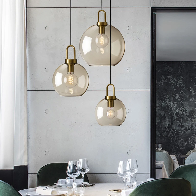 Modern simple glass pendant light Nordic restaurant goldfish bowl glass chandelier