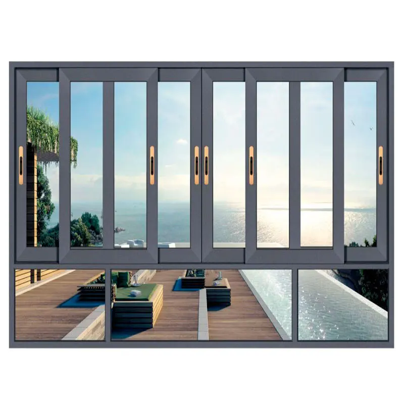 CE Standard Champagne Color Aluminum Sliding Window Sliding Glass Doors And Windows Bronze Color Sliding Aluminium Window