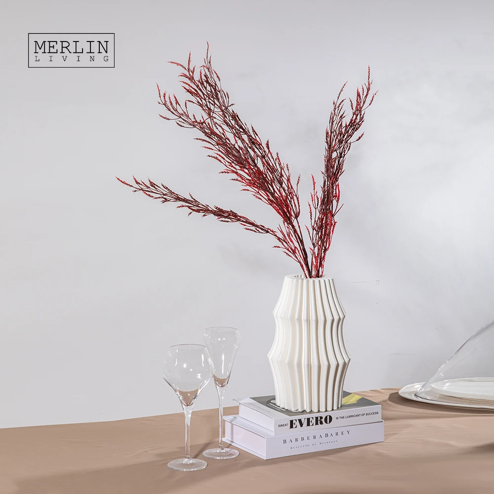 Merlin Living 3D Printing Vase Modern Creative Corrugated Ceramic Vase Design  For Home Decor Chaozhou Ceramic Factory Custom