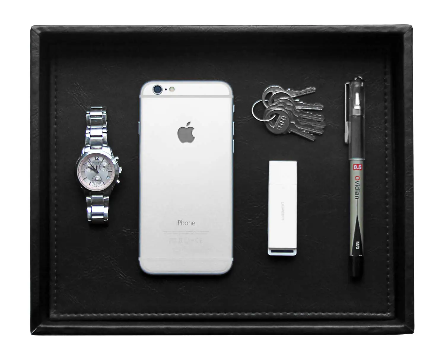 Wholesale custom valet tray nightstand organizer bedside key coin PU leather desk valet tray for men