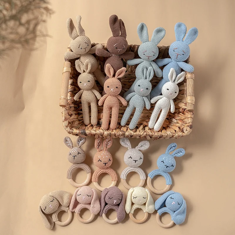 Wholesale custom handmade Crochet Amigurumi  Easter Kids Baby Toys Newborn Infants knit Bunny Rabbit Stuffed Baby Toys