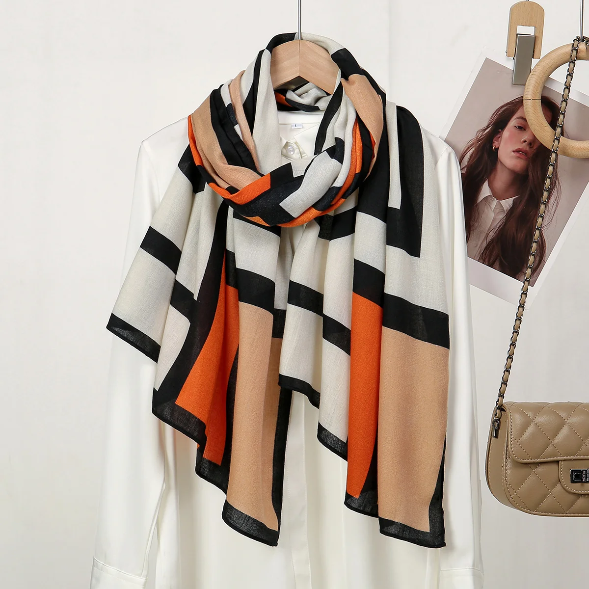 Fashion Long Scarves Assorted Color Hijab Headscarf Muslim Women Geometric Printed Scarf Shawl