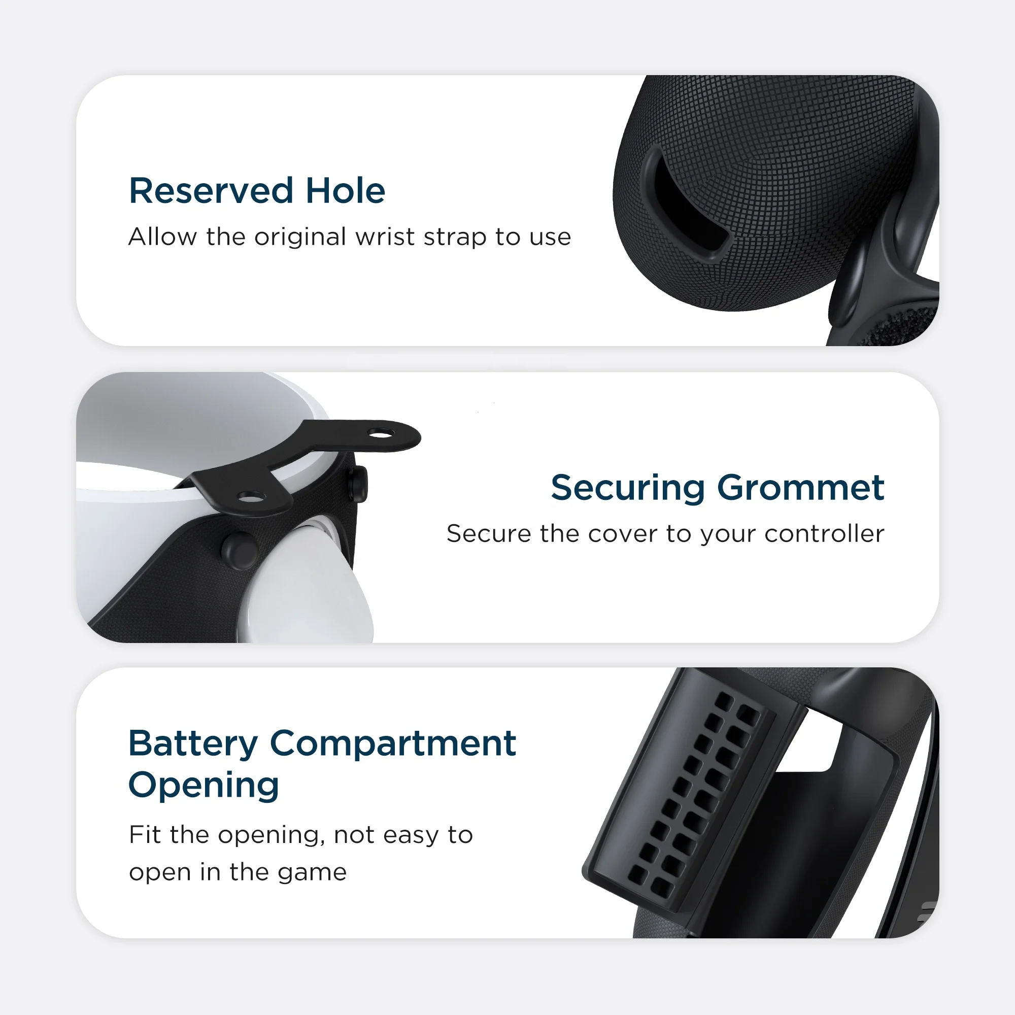 KIWI design Upgrade Version Controller Grip Cover for Oculus quest 2 accessories with replaceable battery opening (black)