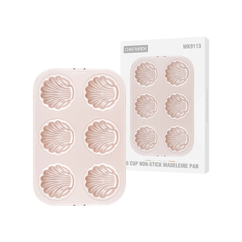 CHEFMADE WK9113 Carbon Steel Bakeware 6-Cavity Non-Stick Spherical Shell Madeleine Mold Cake Pan For Oven Baking