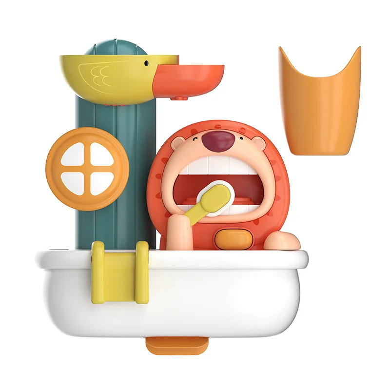 Baby Bath Toys Cute Lion Teeth Brushing Bubble Maker Rotating Bathroom Shower Soapy Water Spray Sprinkler Bath Toys for Kids