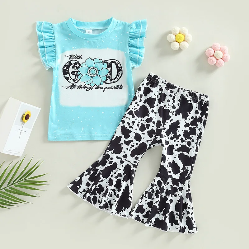 Hot selling Fashion Toddler Girl Clothing Sets Girls Outfits  Kids Infant Girls Clothing  Set shirts bell bottoms