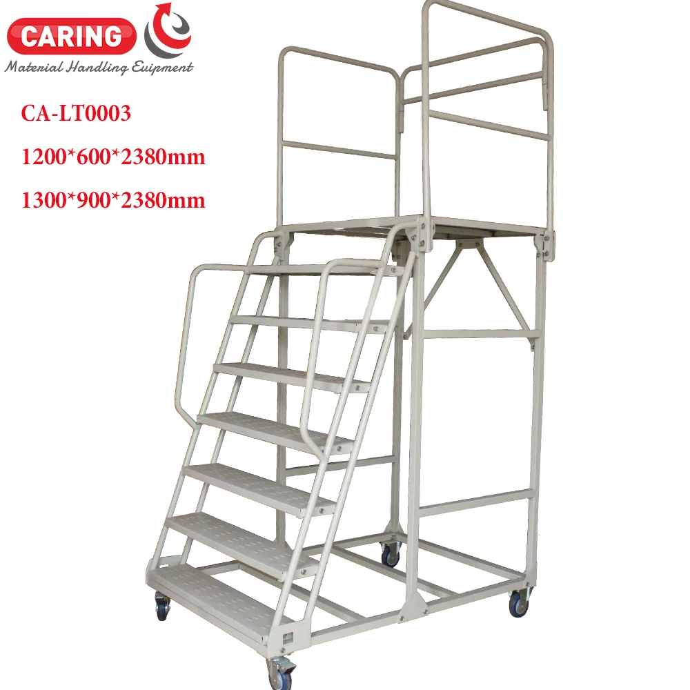 Warehouse Steel Safety Rolling Mobile Platform Ladder with Handrails