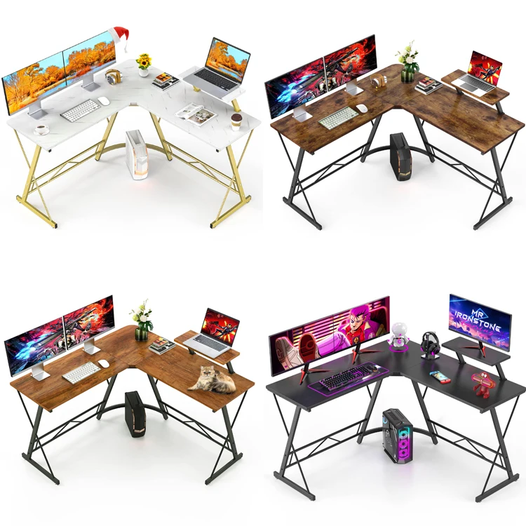Home Office Study Gaming Schreibtisch Escritorio Computer Laptop Working L-Shaped Corner Desk Gaming Table with Monitor Stand