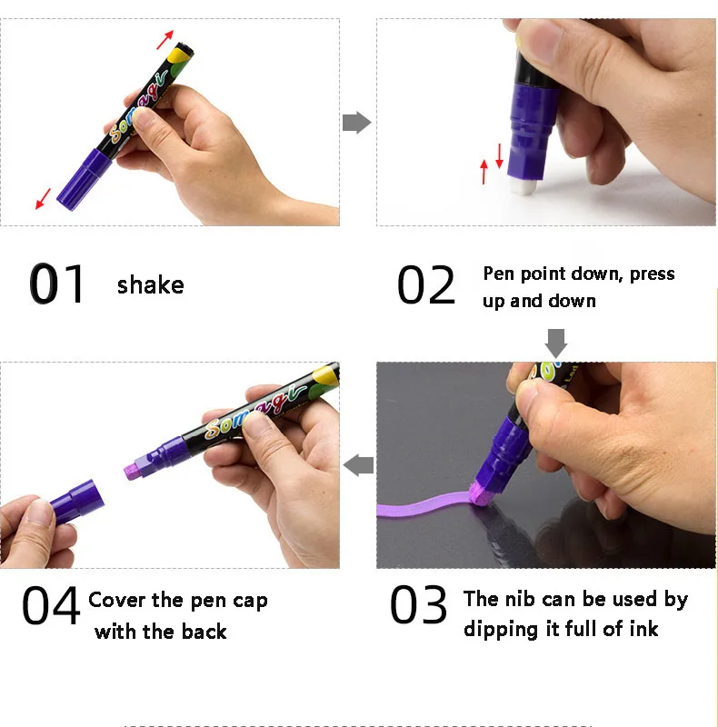 LED glass billboard Writing drawing highlighter pen 8 color set whiteboard dry erase marker pen for fluorescent drawing board