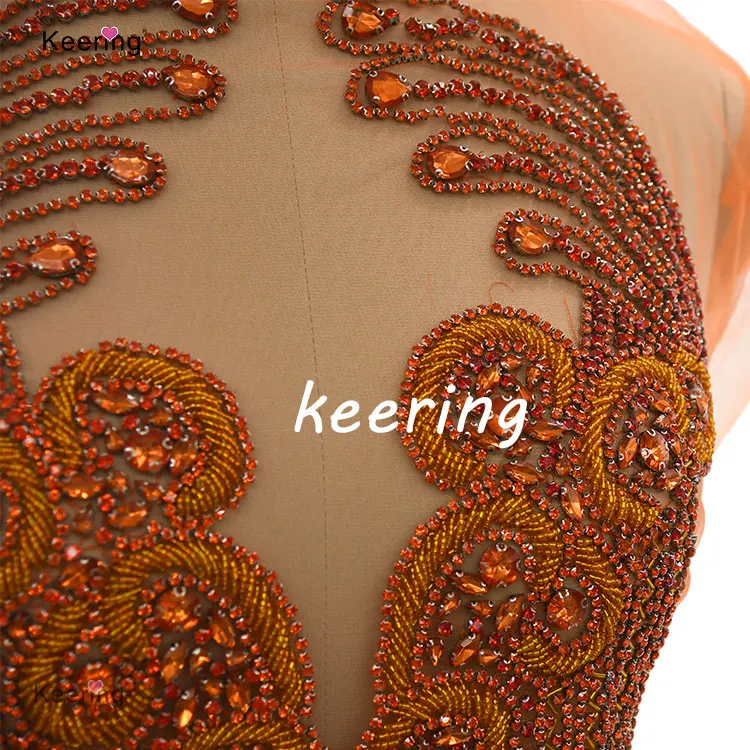 WRA-245 Keering пришить разных цветов с украшением в виде кристаллов из сетчатой ткани ярко-оранжевый изготовленный на заказ аппликация страз и отделка